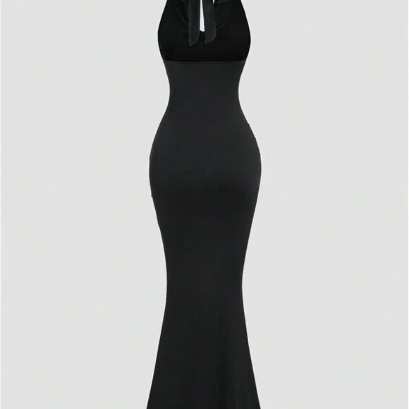 Women's Cowl Halter Tie Backless Fishtail Maxi Dress Formal Cocktail Party